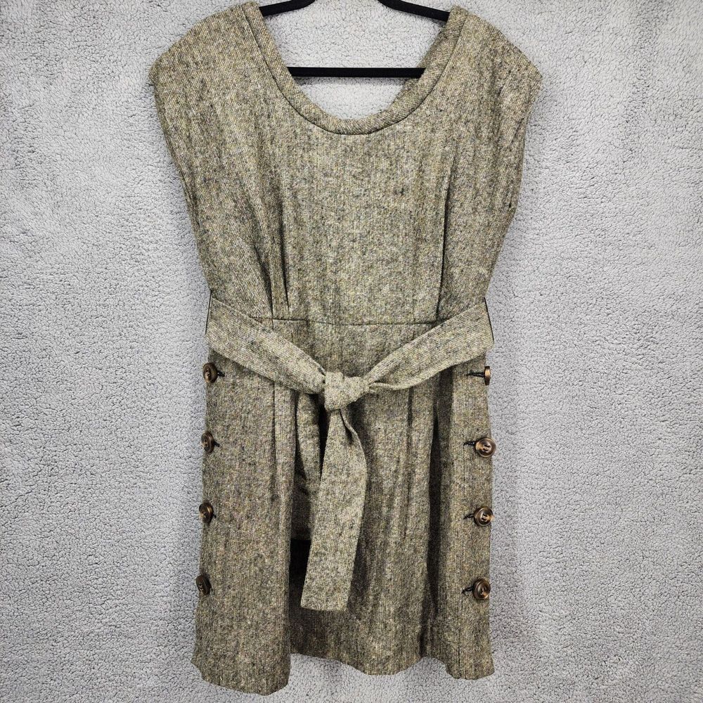 BCBGeneration Womens Size Large Beige Wool Blend Tweed Belted Dress Side Buttons